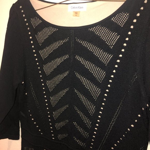 Calvin Klein Black Eyelet Lace Cocktail Dress Sz Medium with Nude Lining - Picture 4 of 9